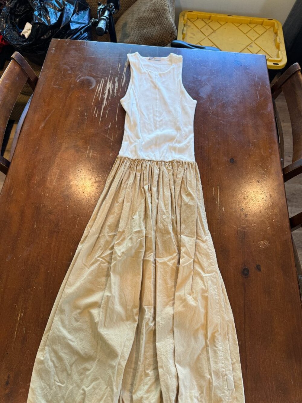 ZARA Two Tone Maxi Dress Cream & Beige Size S